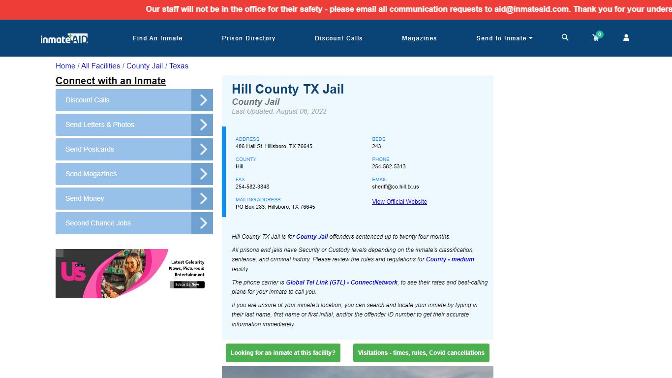 Hill County TX Jail - Inmate Locator - Hillsboro, TX