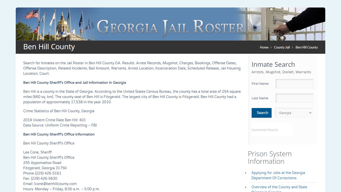 Ben Hill County | Georgia Jail Inmate Search